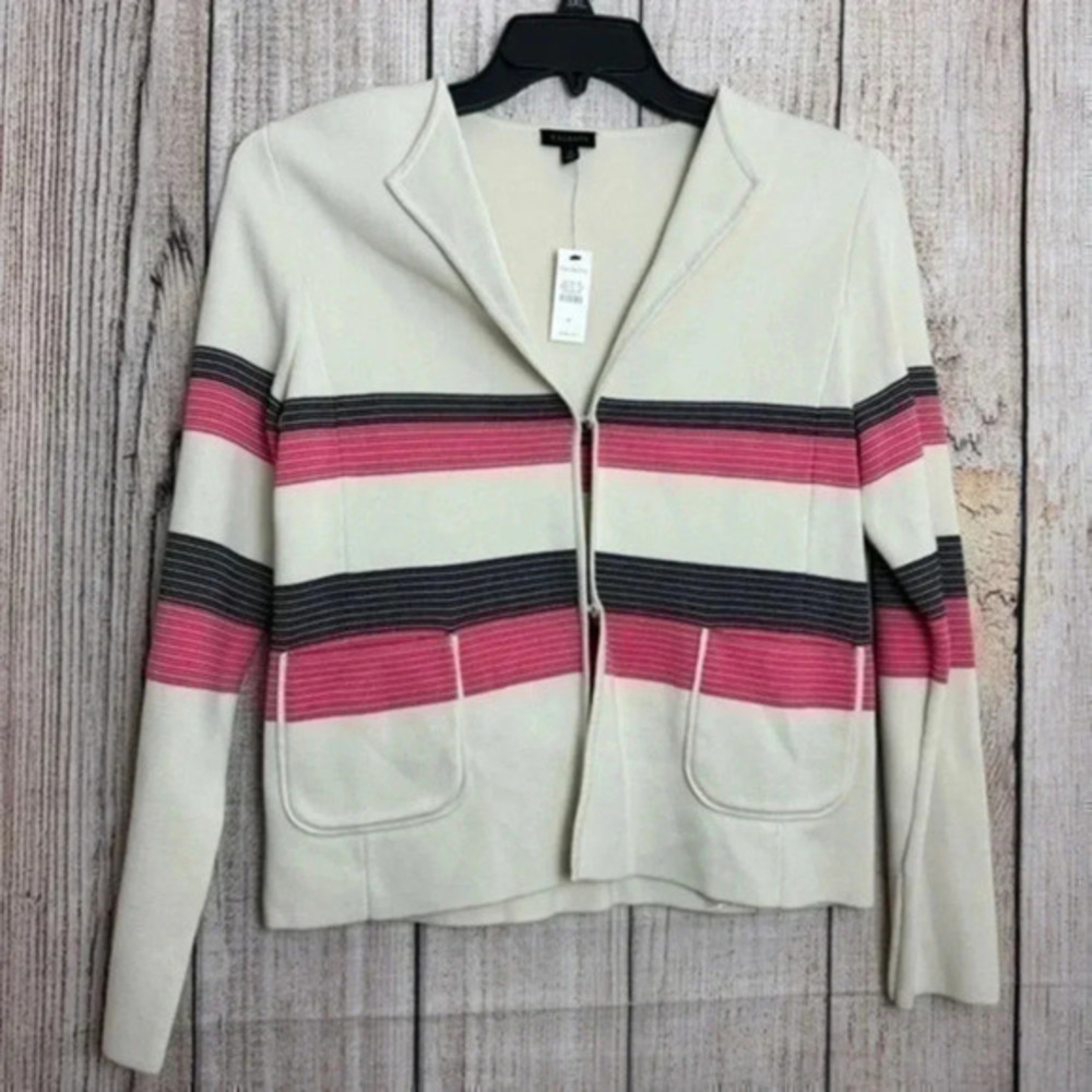 Talbot's womens Long Sleeve Striped Cardigan Sweater Jacket Pockets medium